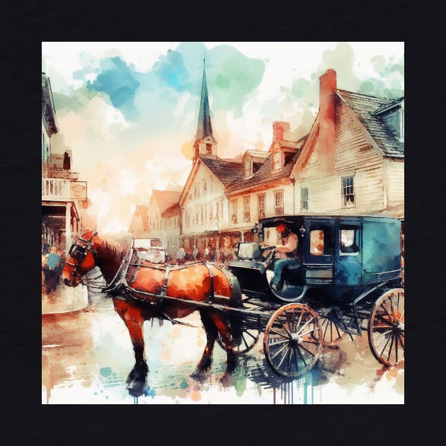 Artist illustration of an idealist town from the horse and buggy days. by WelshDesigns